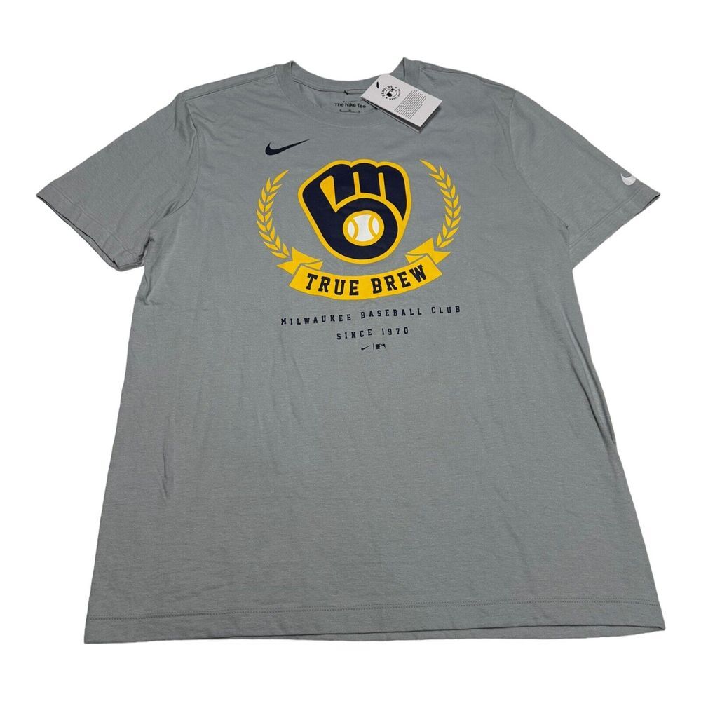 NWT Men's Nike Milwaukee Brewers True Brew T-Shirt Gray MLB Baseball Size M